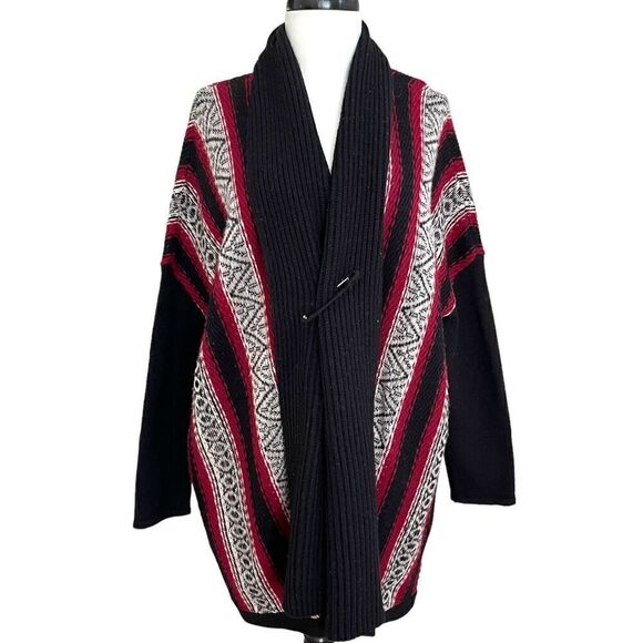 J Jill Blanket Aztec Cardigan Womens M L Wool Blend Long Sweater Western Boho - Picture 2 of 12